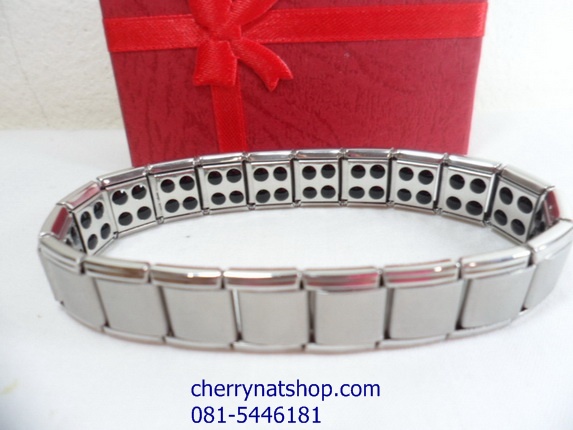 พร้อมส่งสร้อยข้อมือไทเทียม แร่Germaniumรุ่น A ขอบเงิน
