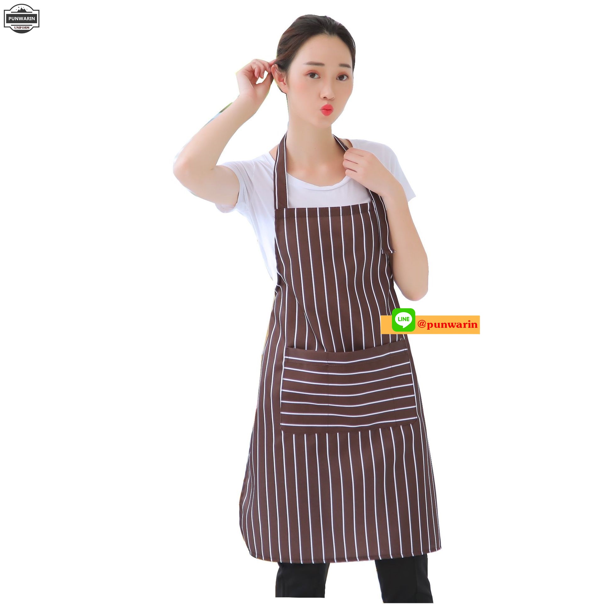 ผ้ากันเปื้อนพนักงานเสิรฟร้านกาแฟ ร้านอาหาร แบบเต็มตัว ลายทาง ดำ แดง เขียว น้ำตาล น้ำเงิน K6601002 ดำ แดง เขียว น้ำเงิน น้ำตาล ขนาดเดียว