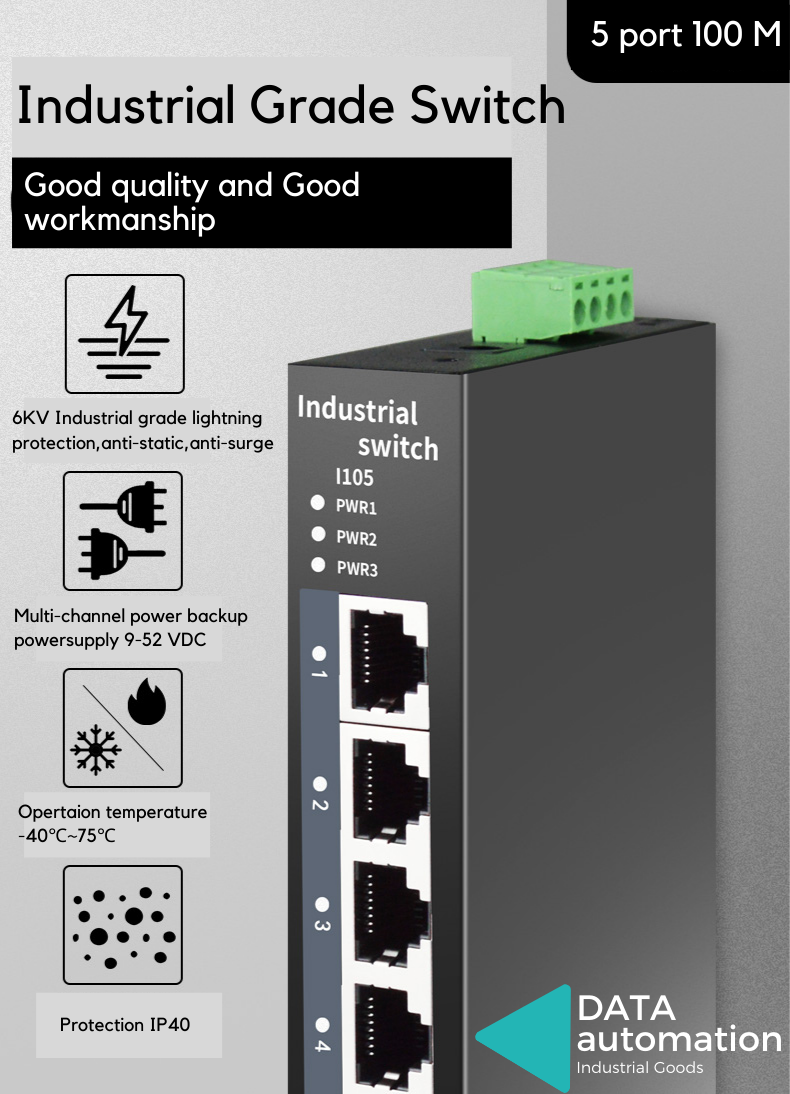 Industrial Grade Switch 5 Port /Use DIN Rial installation/9~52VDC