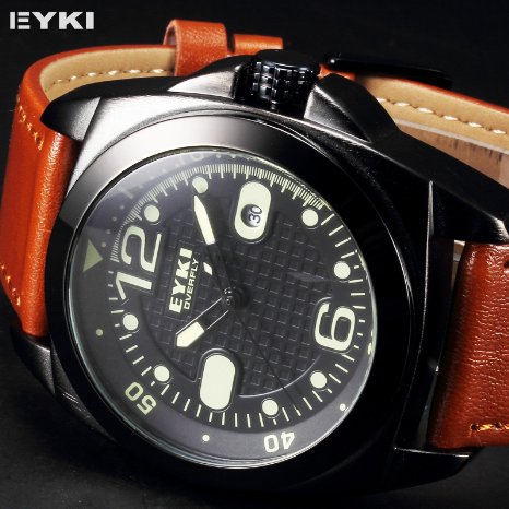 นาฬิกา Eyki สายหนังน้ำตาลหน้าปัดดำ สไตล์ Classic livestyle