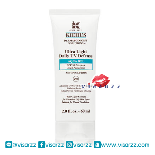 Kiehl's Ultra Light Daily UV Defense Aqua Gel SPF 50 PA++++ 60mL กันแดดสูตรฟลูอิดบางเบาดุจน้ำ ที่มีประสิทธิภาพในการปกป้องผิวจากทั้งรังสียูวีและมลภาวะ ช่วยป้องกันปราการคุ้มกันผิว จากมลภาวะและปฏิกิริยาออกซิเดชั่นที่เกิดจากรังสียูวี
