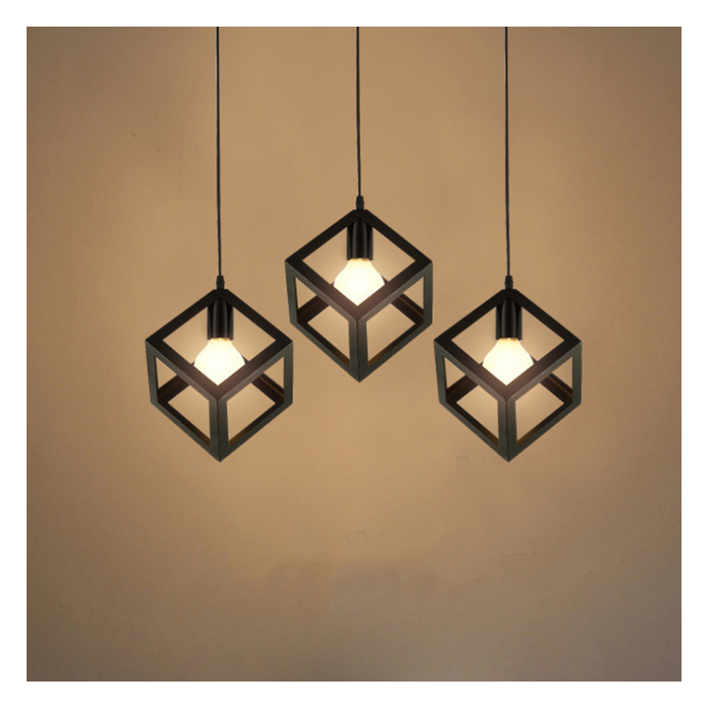 โคมไฟห้อยเพดานเหล็กทรงสี่เหลี่ยมจตุรัส สไตล์ Nordic minimalist