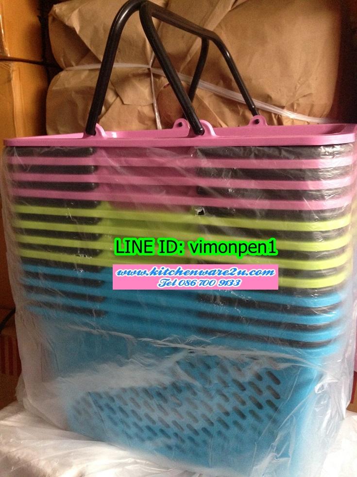 P00190 ตะกร้าเหลี่ยมหูหิ้วช๊อปปิ้ง สีหวาน (42 x 29.5 x 22.5 cm) No.9877 (ราคาส่งต่อ 1 โหล:12 ใบ:เฉลี่ย 45 บต่อใบ)