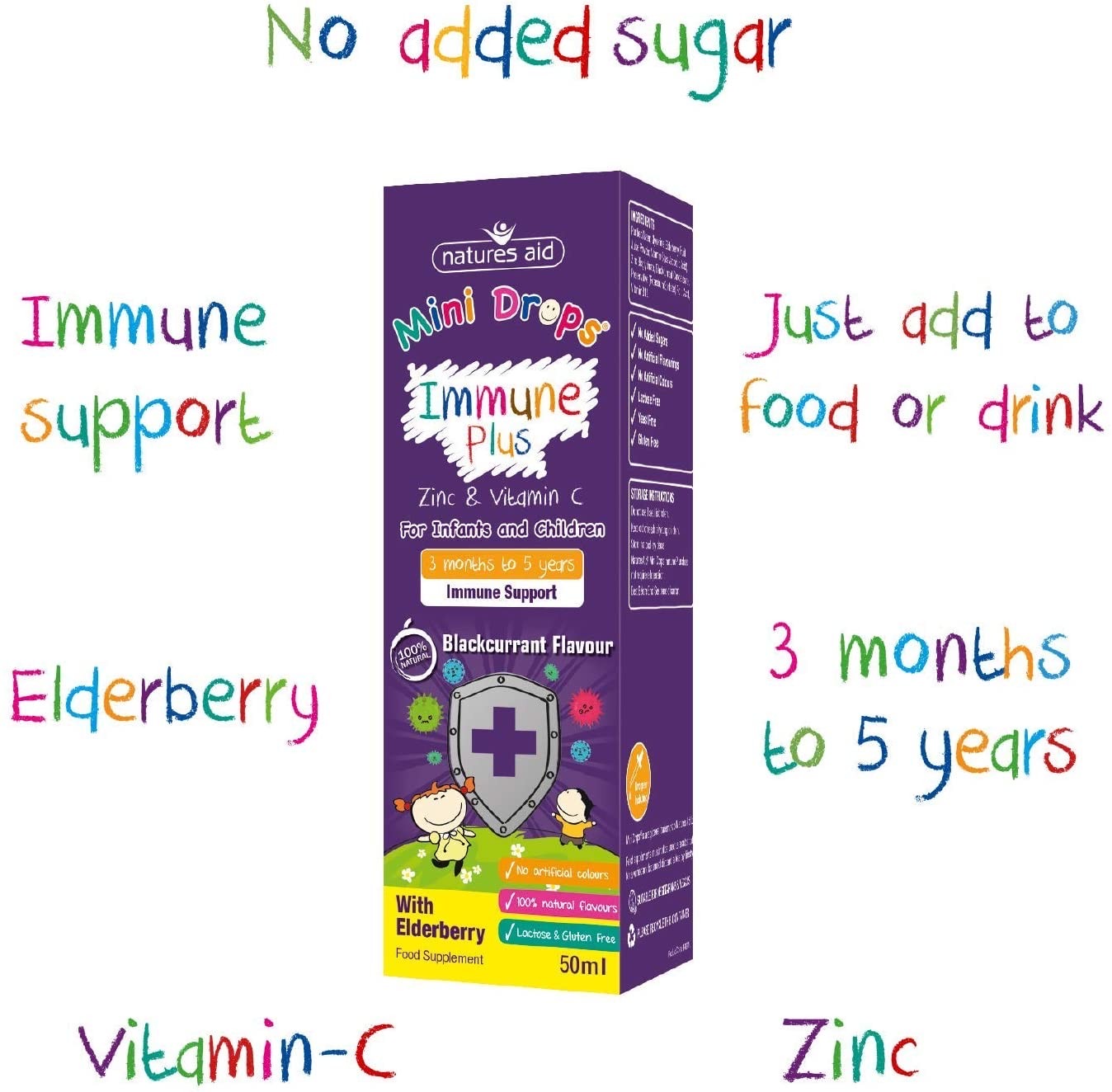 วิตามินเสริมภูมิคุ้มกันสำหรับทารกและเด็กเล็ก Natures Aid Mini Drops Immune Plus Zinc & Vitamin C