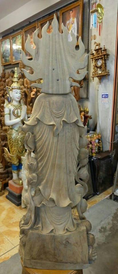 พระแม่กวนอิม เจ้าแม่กวนอิม ไม้สักแกะสลัก (สูง40นิ้ว)