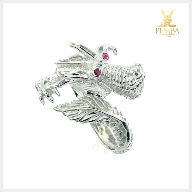 แหวนมังกรฝังทับทิม เงินแท้925 ชุบดำ เสริมโชคลาภ ชีวิตเฮงๆ