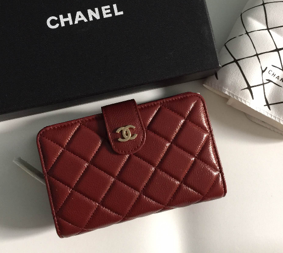 กระเป๋าสตางค์ cn caviar wallet red burgandy สีแดงเบอร์กันดี้ ใบสั้น งานดีสุด หนังอิมพอร์ทยุโรป