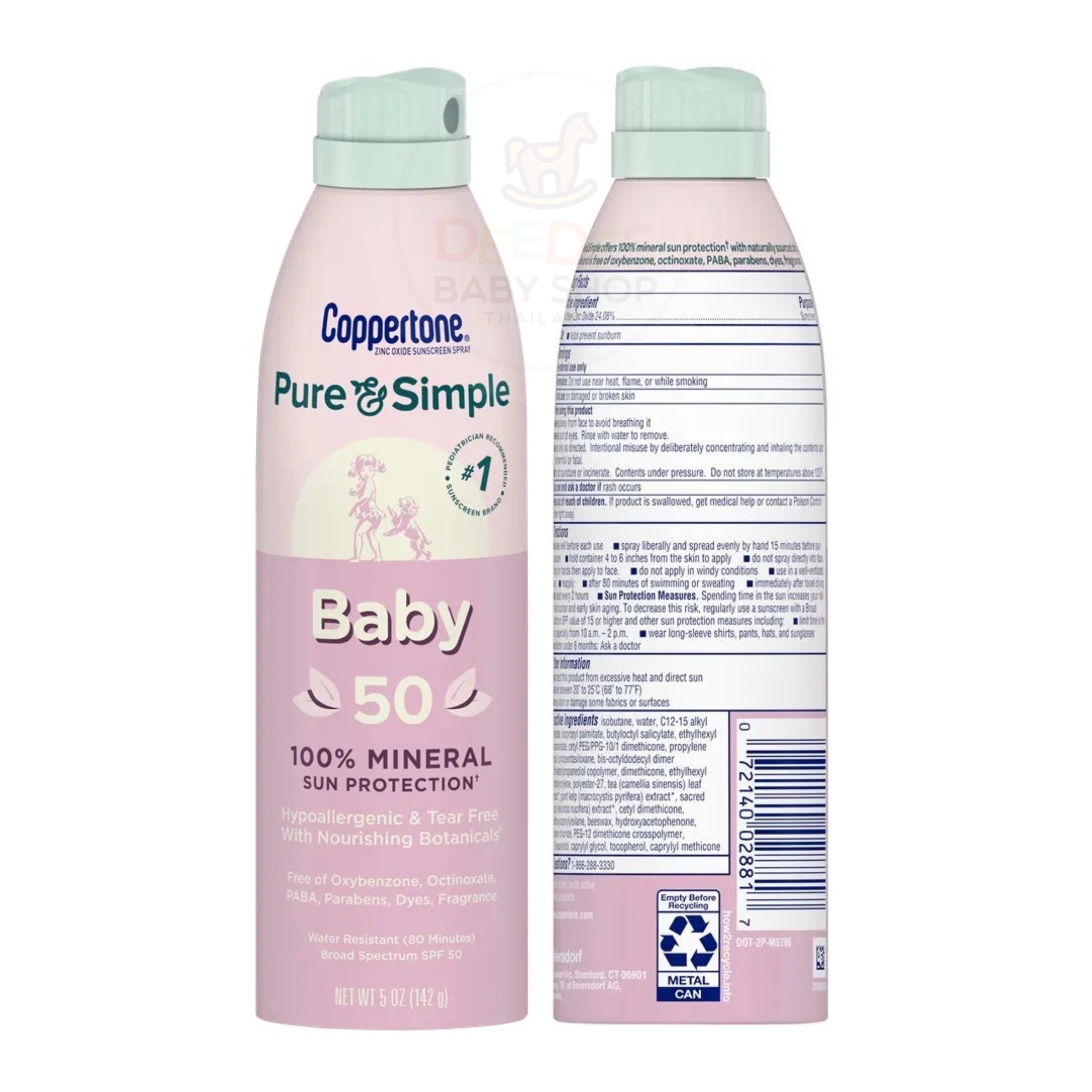 สเปรย์กันแดดสำหรับทารกและเด็กเล็ก Coppertone Pure & Simple Baby Mineral Sunscreen Spray SPF50 Sunscreen Spray