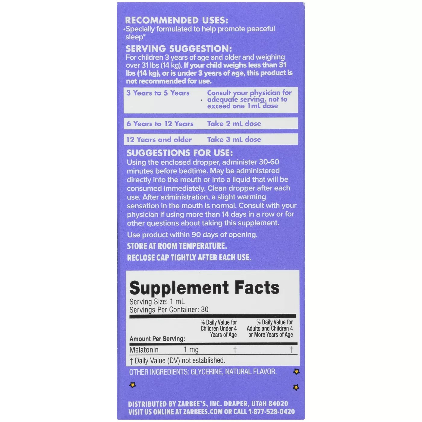 วิตามินช่วยเสริมการนอนหลับสำหรับเด็กชนิดน้ำ ZARBEE's Naturals Children's Sleep Liquid with Melatonin