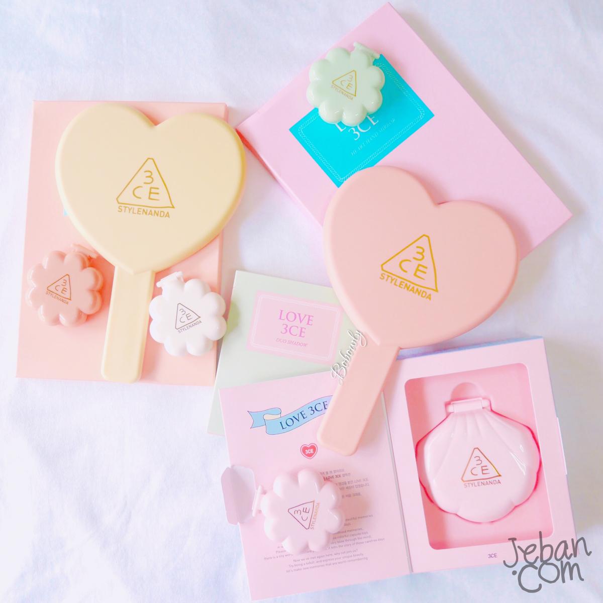 (#Blue) 3CE Love 3CE Heart Hand Mirror กระจกแต่งหน้า รูปทรงหัวใจ สีพาสเทล น่ารักสดใส