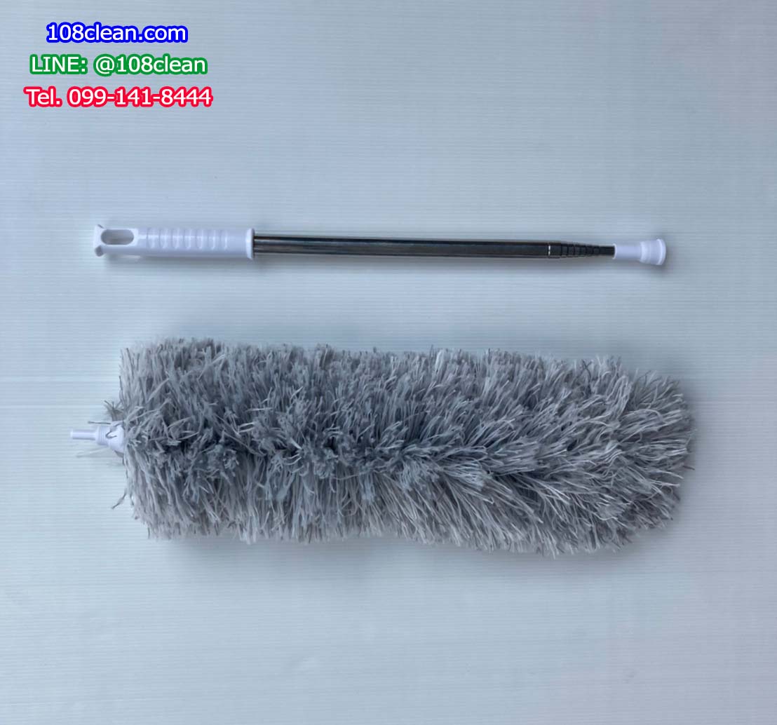 ไม้กวาดขนไก่ด้ามยาว สีเทา (ปรับด้ามได้)