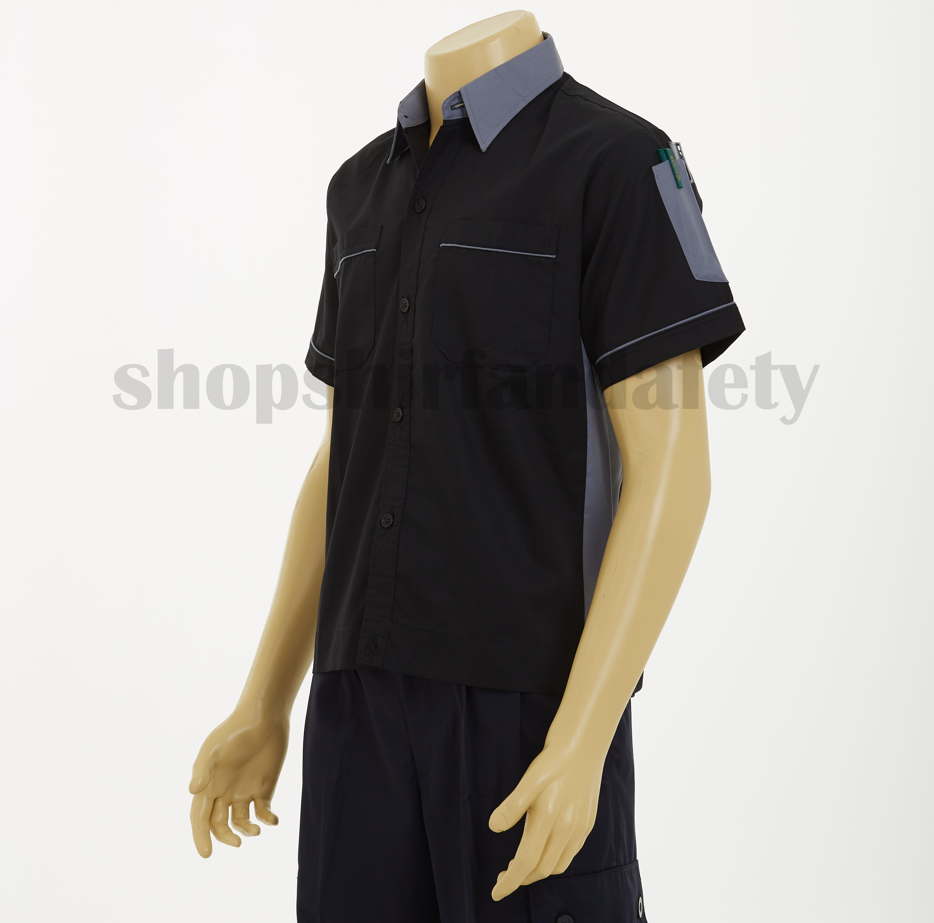 เสื้อช็อปแขนสั้นแบบดำข้างเทา