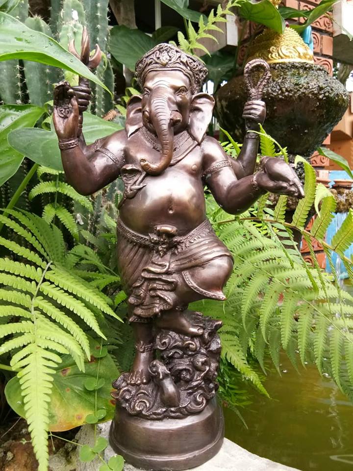 รูปหล่อ พระพิฆเนศ 4กร เนื้อโลหะทองเหลืองรมดำ สูง14นิ้ว