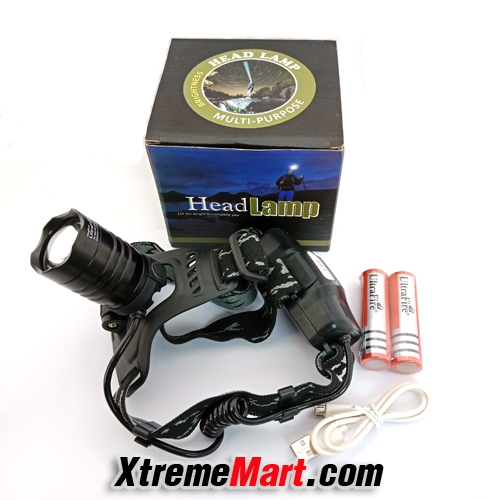 ชุดไฟฉายคาดหัวซูม XHP-50 รุ่น T804 แสงขาว 1500LM Rechargeable zoom Headlamp