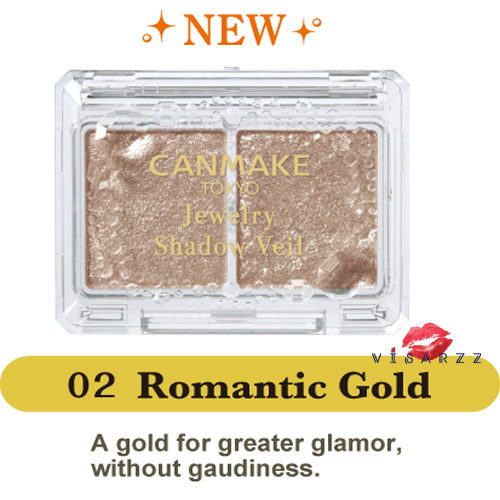 Canmake Jewelry Shadow Veil #02 Romantic Gold อายชาโดว์ดูโอ้ 2 ช่อง ที่ให้ความเปล่งประกายโทนสีทอง เพ่ิ่มความโดดเด่นให้กับดวงตาคู่สวยของคุณ
