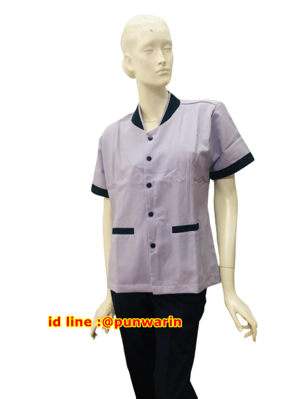 เสื้อพนักงานโรงแรม เสื้อแม่บ้าน เสื้อพ่อบ้าน เบลล์ DH6303002 เทาอ่อนอมม่วง SS-2XL