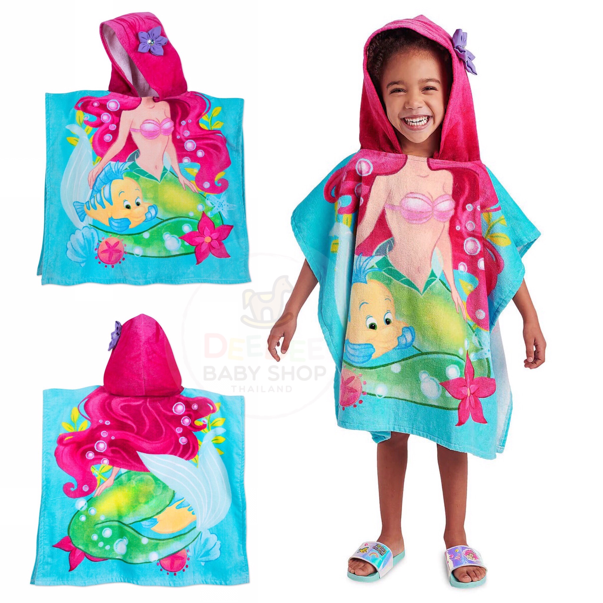 ผ้าเช็ดตัวพร้อมหมวกฮู้ดสำหรับเด็ก Disney Ariel Hooded Towel for Kids