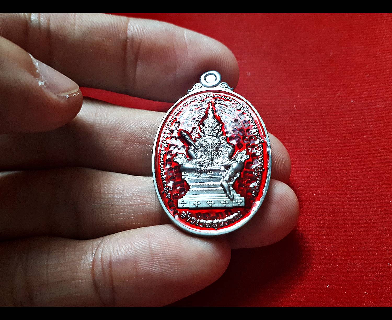 เหรียญ ท้าวเวสสุวรรณ หลัง ยันต์ท้าวมหาราช(จตุโลกบาล)ทั้งสี่ เนื้อตะกั่วลงยาสีแดง ปี2562 (ตะกั่วรับพลังงานได้ดีรองจากทองคำ) #รับประกันแท้ - ครูบากฤษดา วัดสันพระเจ้าแดง(วัดป่ายาง) จ.ลำพูน