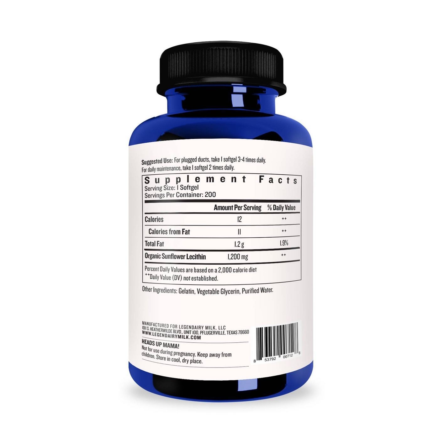 วิตามินป้องกันและบรรเทาอาการท่อน้ำนมอุดตัน Legendairy Milk Organic Sunflower Lecithin (200 Softgels)