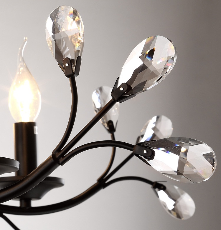 โคมไฟระย้าคลิสตัลเหล็กดัดสีดำลายกิ่งไม้ดวงไฟทรงแท่งเทียน [BD-D6632]