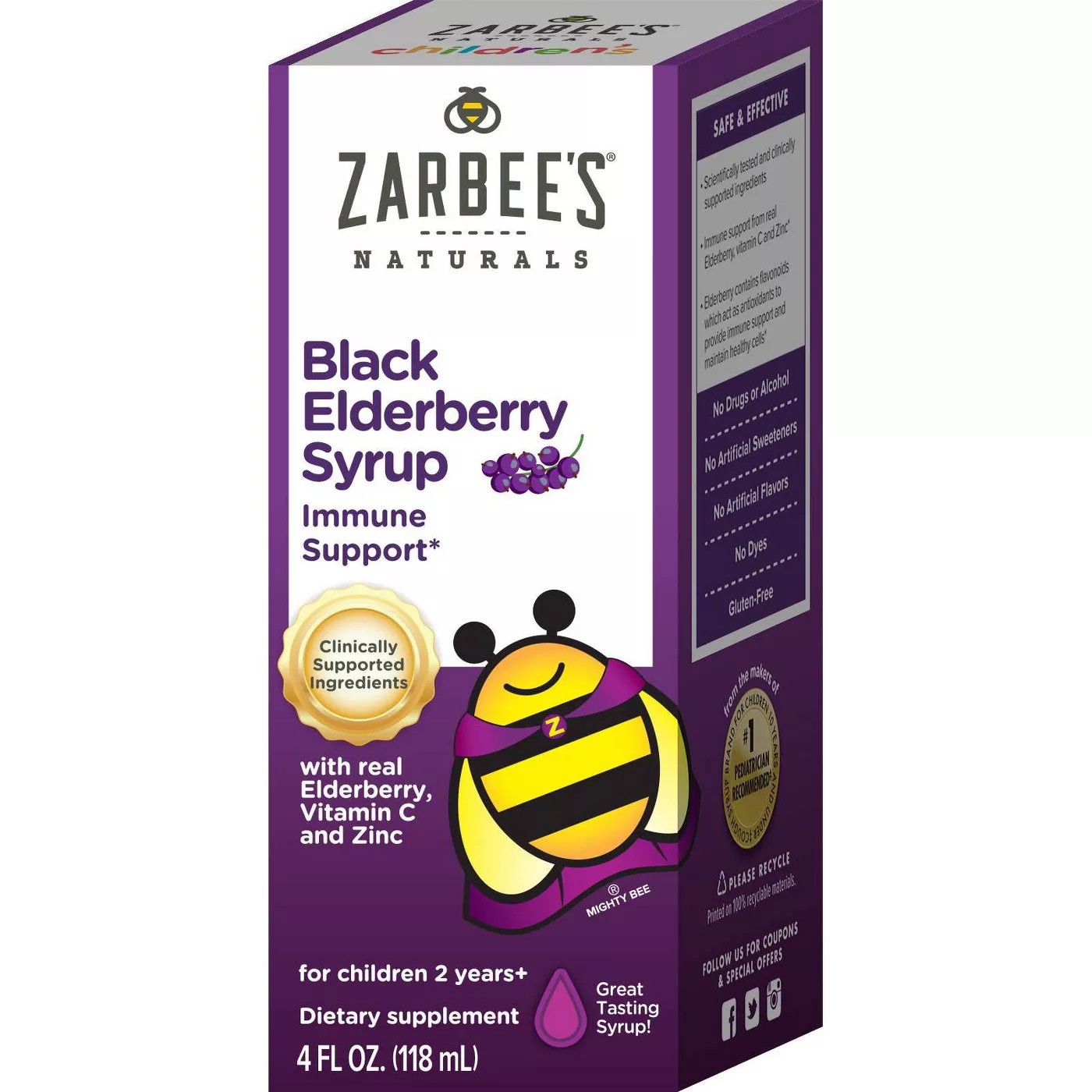 วิตามินเสริมสร้างภูมิคุ้มกันสำหรับเด็ก ZARBEE'S Naturals Black Elderberry Syrup Immune Support