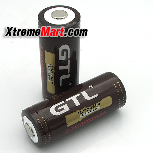 แบตเตอรี่ GTL 26650 Rechargeable 3.7V 5800mAh Lithium Battery ไม่มีวงจรป้องกัน