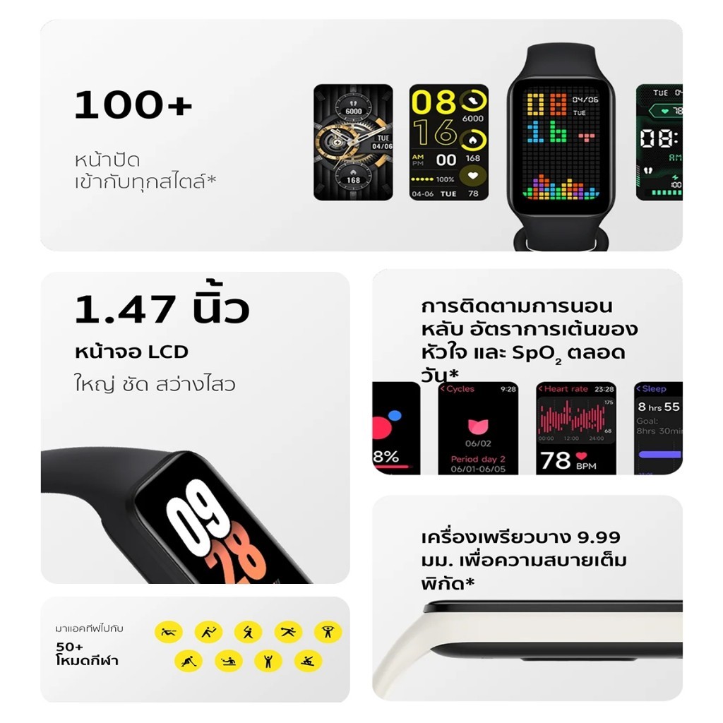 Xiaomi Mi Band 8 Active Smart Band 8 นาฬิกาสมาร์ทวอทช์ จอแสดงผล 1.47" การวัดออกซิเจนในเลือด smart watch