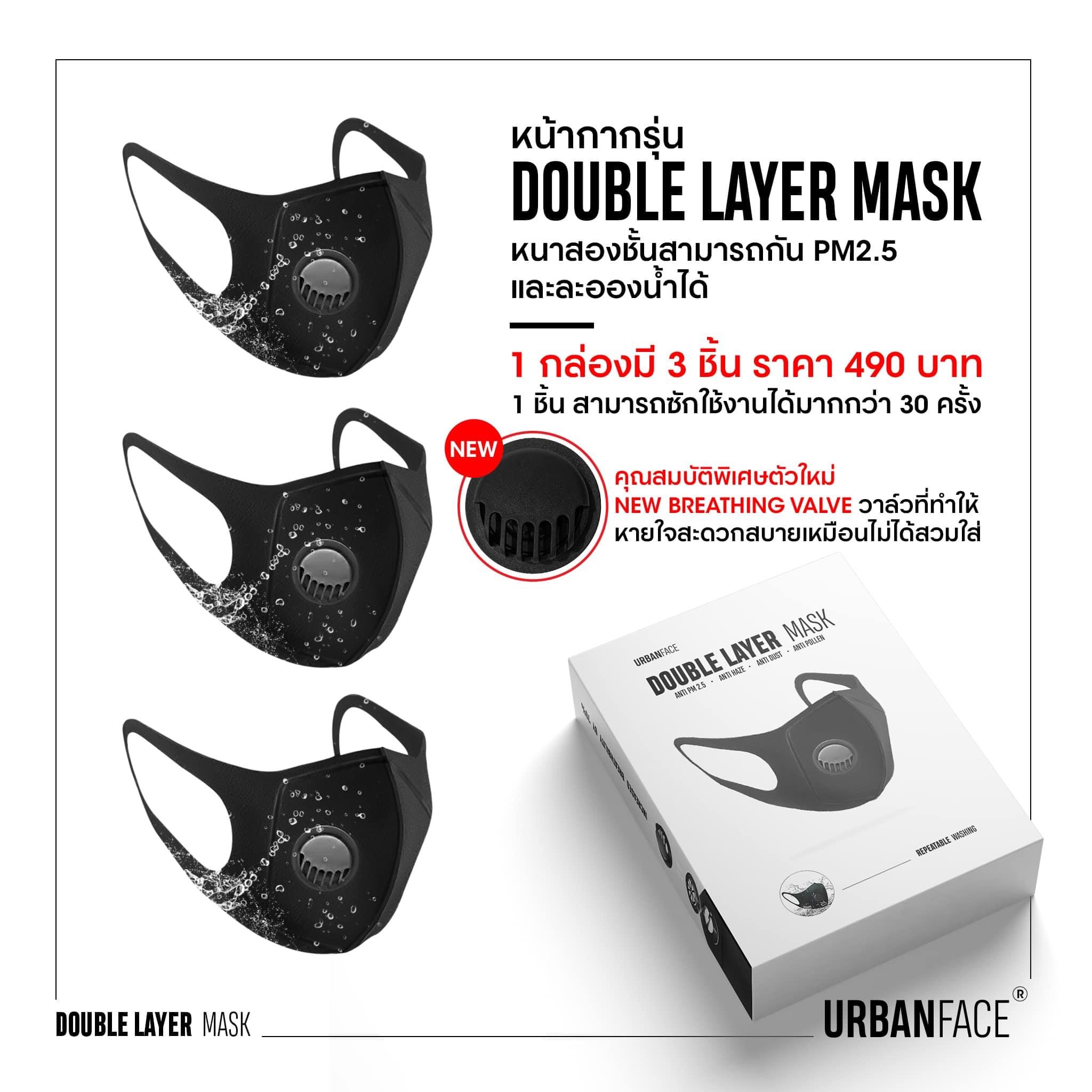 หน้ากากป้องกันฝุ่นและละอองน้ำ UrbanFace Double Layer Mask (Black)
