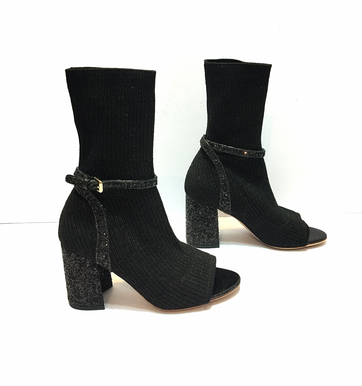 MIU MIU Lurex and Glitter-Covered sock ankle boots