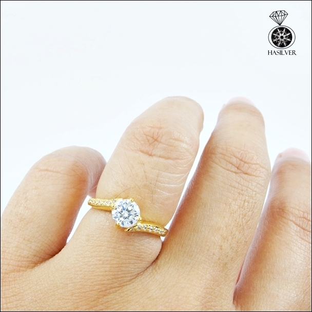 แหวนเงินแท้ 925 ชุบทองไมครอน ประดับเพชรCZ H&A