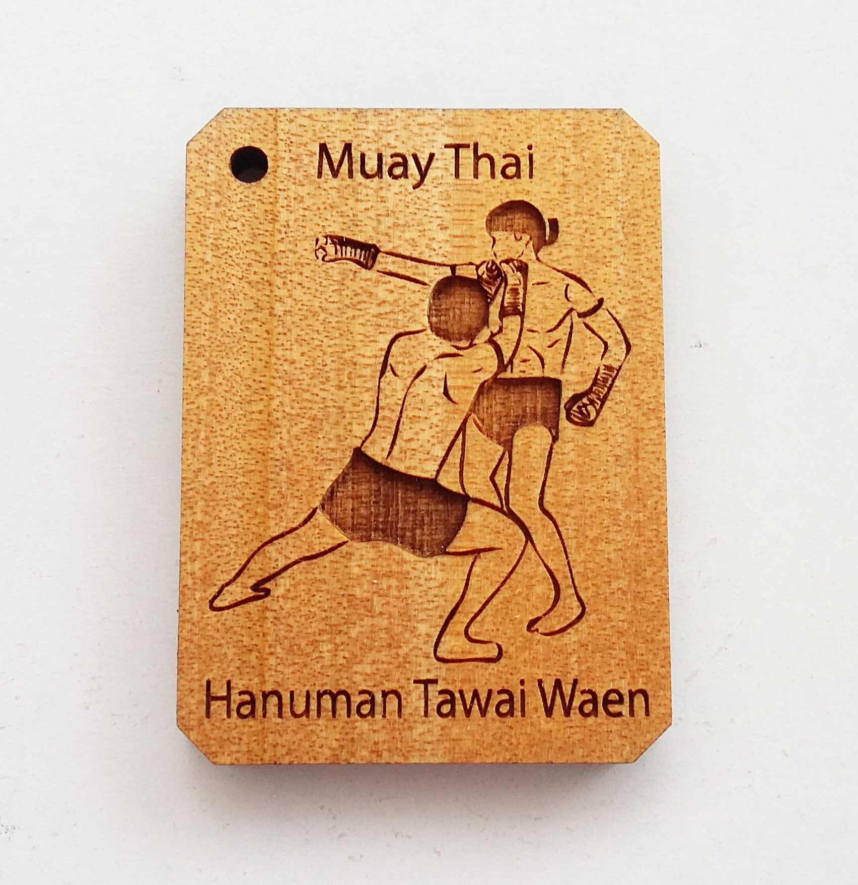 พวงกุญแจไม้แกะสลัก แม่ไม้มวยไทย-หนุมานถวายแหวน