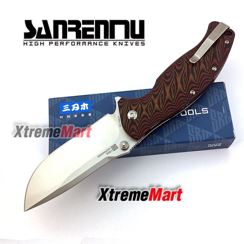 มีดพับ SANRENMU 1005 SRM-1005 ใบมีดสแตนเลส 9cr14mov ด้ามG10สีน้ำตาล จุดหมุนระบบตลับลูกปืน(Ball Bearing) เปิด-ปิด ลื่นมาก