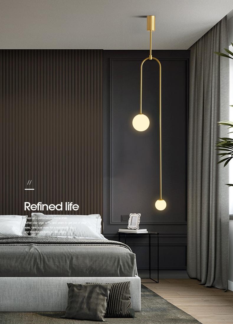 โคมไฟแขวนเพดานเส้นทรงโค้งตัว U คว่ำโป๊ะแก้วสีขาวด้านทรงกลมไฟ 2 ดวง สไตล์โมเดิร์นมินิมอล [UAG-120]