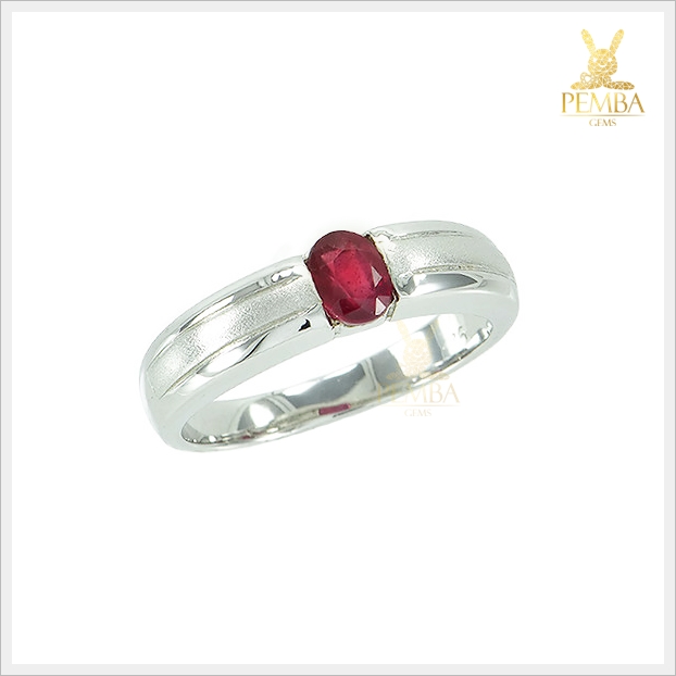 แหวนทับทิมแท้ สีแดงเข้มสวยงาม ดีไซน์เรียบๆ ดูมีสไตล์ แหวนพลอยแท้