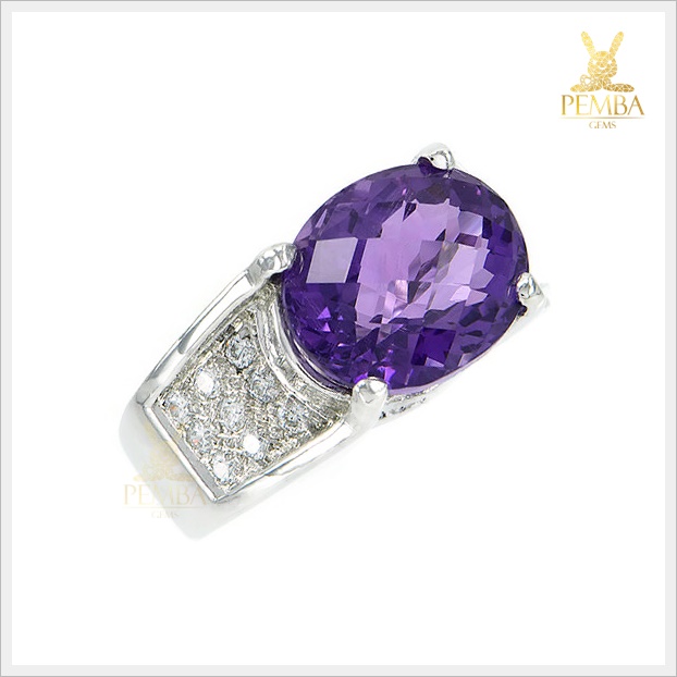 แหวนอเมทิสต์แท้ เหลี่ยมสับปะรด สุดเท่ไม่เหมือนใคร โดดเด่นเต็มๆ นิ้ว