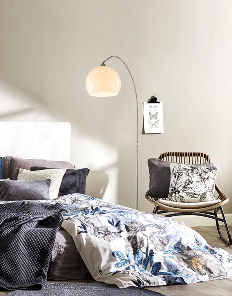 โคมไฟตั้งพื้นทรงโค้งโป๊ะ Acrylic สีขาวทรงกลม 30cm [SH-xd-004]