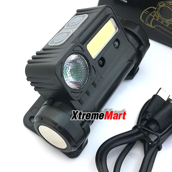 ไฟฉายคาดหัว หลอดLED Q5+COB 500LM มีระบบมือโบกเปิด-ปิด + แม่เหล็กด้านข้าง USB Type C Rechargeable Mini Headlight