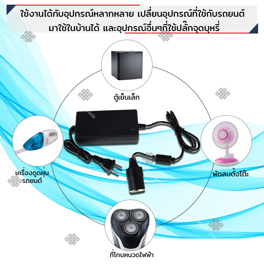 Elit Adapter 3A 36W แปลงไฟบ้าน 220V เป็นไฟรถยนต์ 12V DC 220V to 12V 3A 36W Home Power Adapter Car Adapter AC Plug
