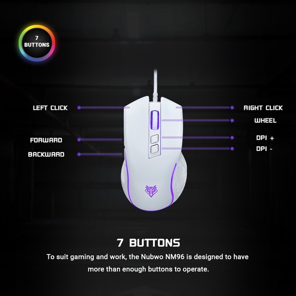เมาส์เกมมิ่ง Nubwo NM-96 Gaming Mouse สวิสซ์เสียงเงียบ ปรับได้ 3600DPI มี 7 ปุ่ม ปรับสีไฟได้