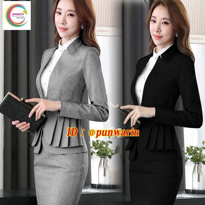 ชุดสูทพนักงานออฟฟิค เรียบหรูดูดีมีสไตล์ TO6404010 เทา,ดำ S-3XL