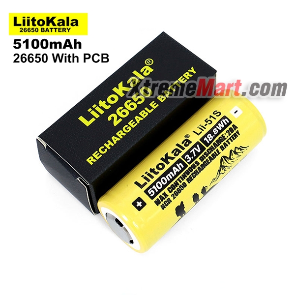แบตเตอรี่ Liitokala LII-51S 26650 20A power rechargeable lithium battery 26650A 3.7V 5100mA มีวงจรป้องกัน (ก้อนละ)