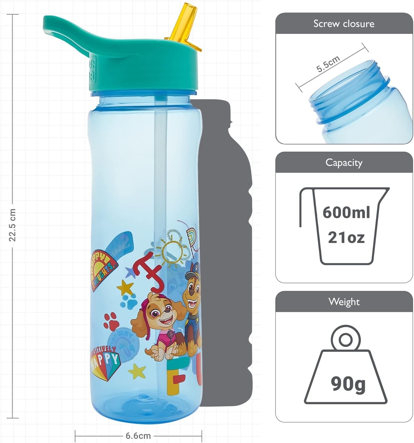 กระติกน้ำแบบหลอดดื่มสำหรับเด็ก DNC Paw Patrol Sunshine Sport Bottle 600ml (Blue)