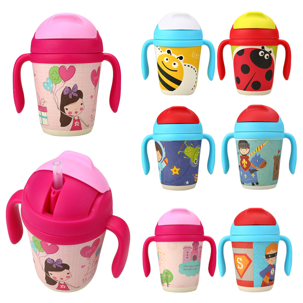 แก้วบรรจุเครื่องดื่มแบบหลอดพร้อมมือจับชนิดปลอดสารพิษ Yookidoo Natural Bamboo Fibre Straw Cup (Birthday Party)
