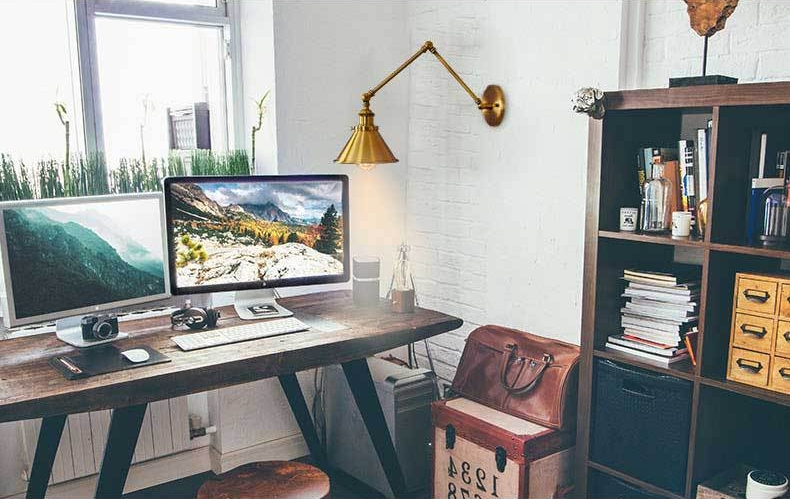 โคมไฟติดผนังติดกำแพงภายในแขนปรับ 2 Step สีทองสไตล์วินเทจ [B005]