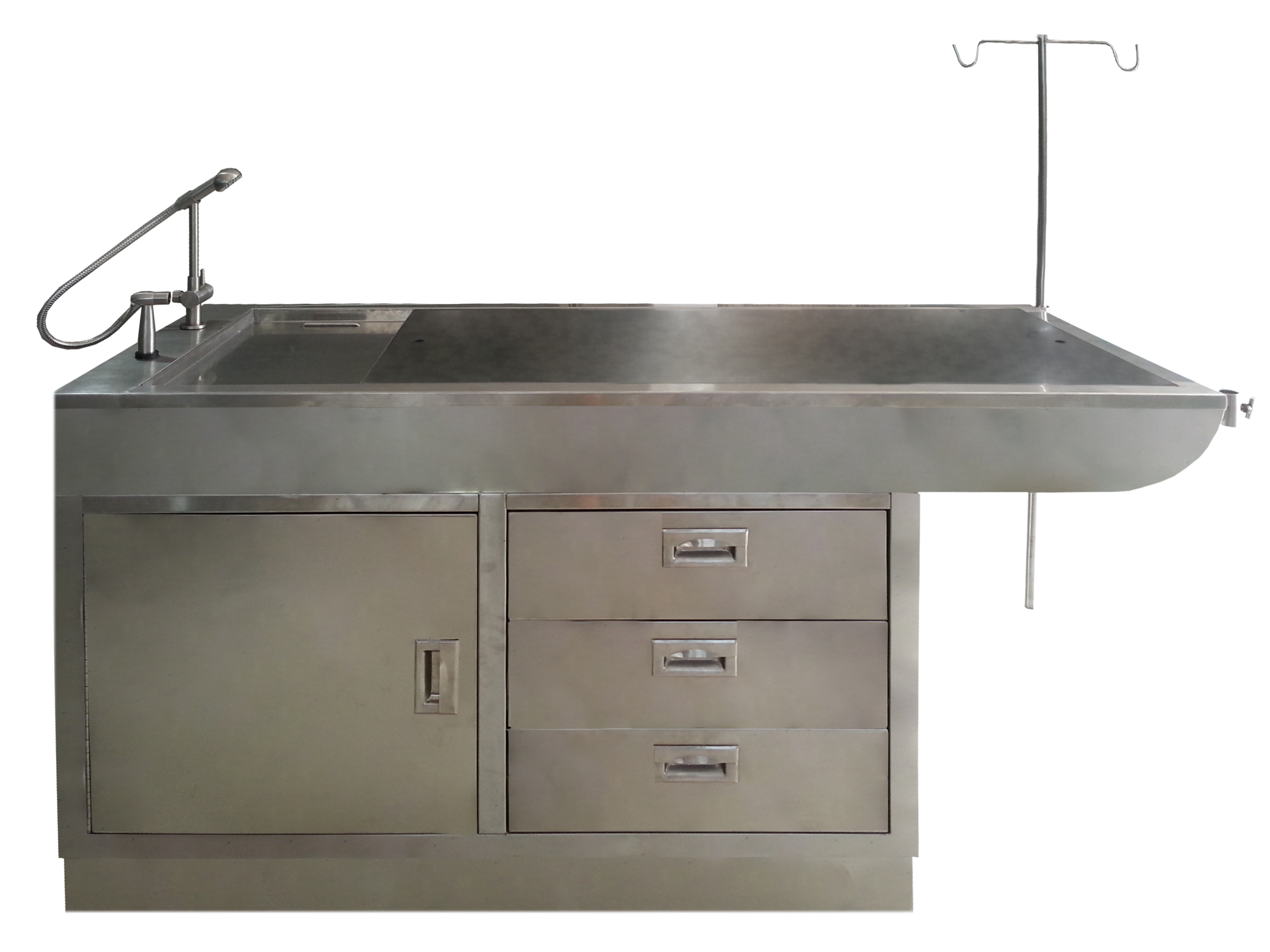 โต๊ะผ่าตัดสแตนเลส พร้อมซิงค์น้ำและตู้มีลิ้นชัก