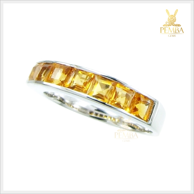 แหวนซิทริน ทรงสี่เหลี่ยม มีสไตล์ เงินแท้ ชุบทองคำขาว แหวนพลอยแท้