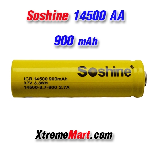 แบตเตอรี่ชาร์จ Soshine 14500 AA 3.7V 900mAh Li-ion สีเหลือง-ขาว ของแท้ (ก้อนละ)