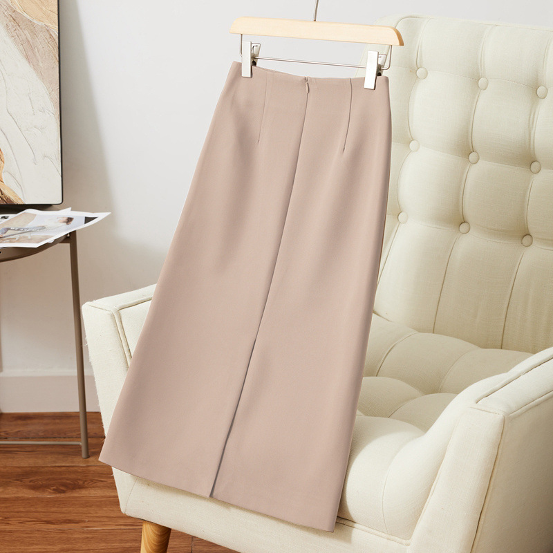 กระโปรงพนักงานทรงเอยาว มีความยืดหยุ่น เอวสูง KQ6811002 สีภาพ S-2XL