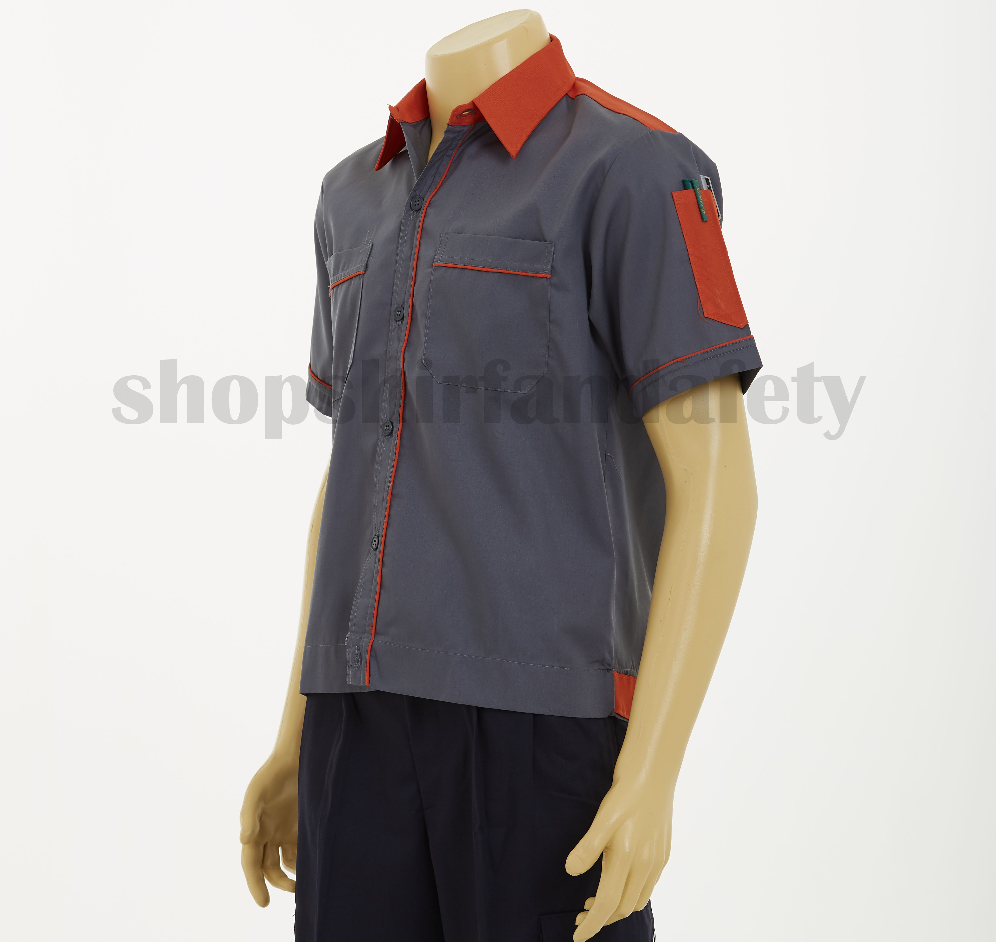 เสื้อช็อปแขนสั้นแบบเทาบ่าส้ม