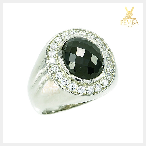 แหวนนิลแท้ เงินแท้925 ชุบทองคำขาว ล้อมเพชรCZ งดงาม เท่อย่างมีสไตล์